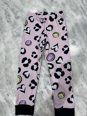 Girls' Pink Smiley & Heart Print Fleece Leggings